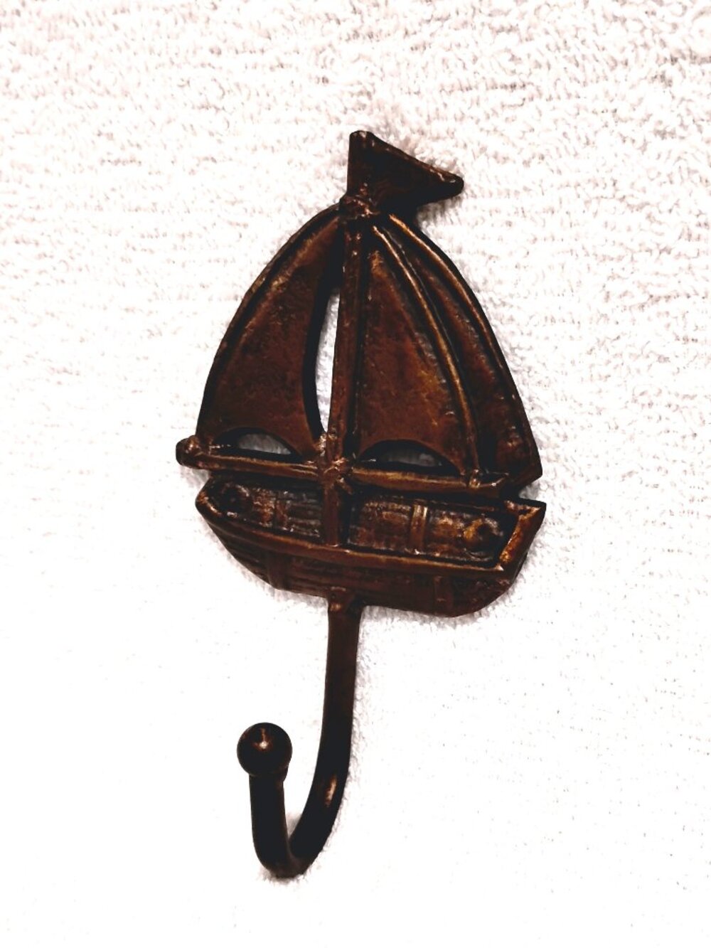 Cast Iron Heavy Bronze Nautical Sailboat Wall 6.5" x 3.75" Coat Hook Decor - Picture 3 of 6